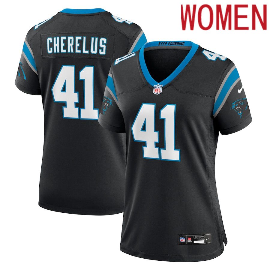 Women Carolina Panthers #41 Claudin Cherelus Nike Black Team Game NFL Jersey->women nfl jersey->Women Jersey